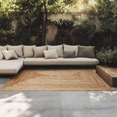 tectake® Handgeweven vloerkleed - Boho-stijl - Jute, vlak geweven - Onderhoudsvriendelijk - 230x160cm - Voor binnen en buiten - Vintage tapijt - Natuurkleur