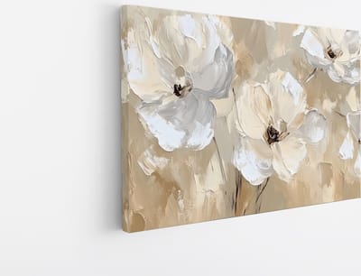 Saammp Canvas Schilderij -Witte Abstracte Bloemen - Natuur - 45x30 - Foto op canvas - Wanddecoratie - Muurdecoratie Woonkamer - Kantoor Decoratie