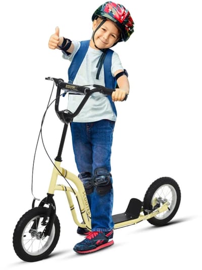 Kinderstep - Kinderstepjes met 12-inch luchtbanden en Handrem - Step - Stadsstep - Stuurhoogte: 85-95 cm - Speelgoed Jongens/Meisjes vanaf 5 jaar - Tieners & Volwassenen - Draagkracht tot 100 kg - Beige