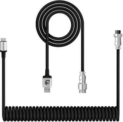 ATTACK SHARK C01 - Coiled Kabel - USB-C naar USB-A - Metalen Aviator Connector - Premium Nylon Gevlochten - Snellaad & Data - Toetsenbord Kabel - Universeel - 1.65m Uitrekbaar tot 2.15m - Zwart