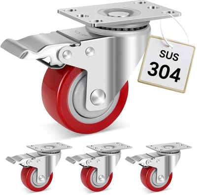 Set van 4 Zware Zwenkwielen 75mm RVS met Rem - Hoge Capaciteit 540kg - Corrosiebestendige Industriële Wielen