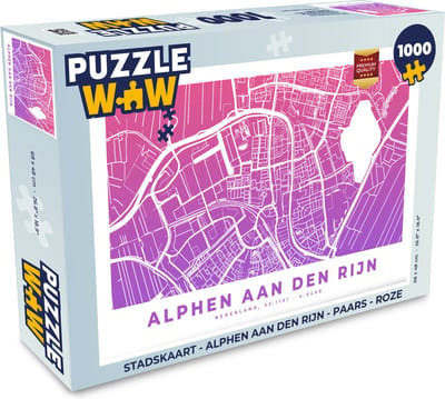 Puzzel Stadskaart - Alphen aan den Rijn - Paars - Roze - Legpuzzel - Puzzel 1000 stukjes volwassenen - Plattegrond