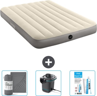 Intex Luchtbed - Twijfelaar - 137 x 191 x 25 cm - Beige - Inclusief Hoeslaken - Pomp en Reparatieset