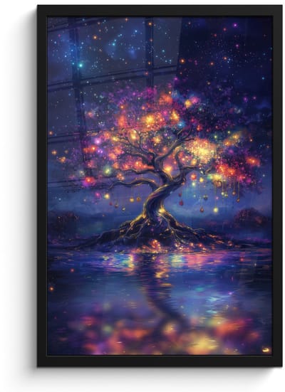 Poster in lijst - Fotolijst 40x60 cm - Posters - Kosmisch - lichtboom - Kerst - Kleurrijk - Posterlijst zwart - Decoratie - Wanddecoratie woonkamer - Muurdecoratie slaapkamer - Kerstversiering - Kerstdecoratie voor binnen - Kerstmis