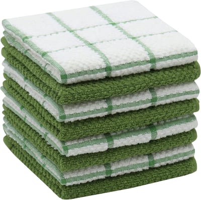 8 stuks set - Schoonmaakdoekjes voor de schoonmaakruimte - Katoenen vaatdoek - Lichtgewicht en zachte handdoek - Keukendoek - 31 cm x 31 cm - Groene set