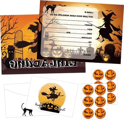 Halloween Uitnodigingen - 36 Stuks, Griezelige Kaarten met Enveloppen en Stickers voor Kinderfeestjes en Halloween Feesten, Creatieve Uitnodigingen voor Feestjes