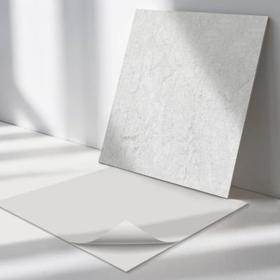 Wallfluent Vinyl Tegels - Natuursteen textuur Zelfklevende Vinyltegels - 30 cm x 30 cm - Wit Vinyl Tegels - Verpakking van 9 stuks - Vierkant PVC Tegels - Texturen Plaktegels - Vloer Tegels PVC - Plaktegels Keuken en Badkamer