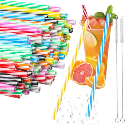 100 stuks herbruikbare rietjes, gekleurde rietjes met 2 reinigingsborstels, plastic rietjes, harde rietjes, bestand tegen hoge temperaturen, voor smoothies, sap, cocktail, warme drank