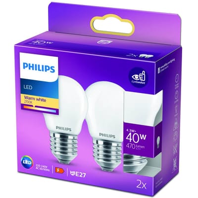 Philips LED 76391600 LED-lamp Energielabel F (A - G) E27 Kogel 4.3 W = 40 W Warmwit (Ø x l) 4.5 cm x 8 cm 2 stuk(s)
