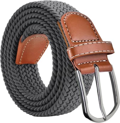 Elastische riem voor heren en dames - Verstelbare gevlochten riem voor jeans en broeken, grijs, one size, geschikt voor taillemaat tot 40 inch