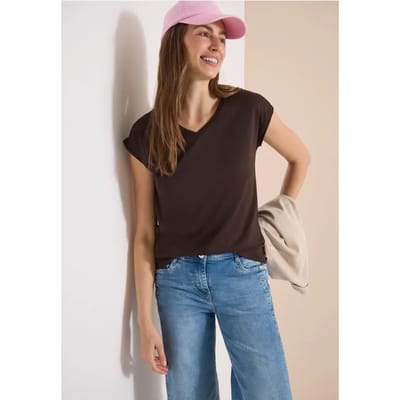 Shirt met overhangende schouders en V-hals