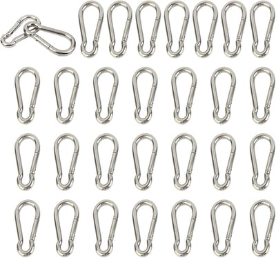 30 STKS 304 RVS Karabijnhaak Clip, Spring Snap Hook M4 1.57 Inch Kleine Sleutelhanger voor Sleutels Swing Set Camping Vissen Hangmat