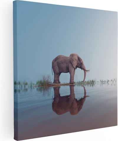 Artaza Canvas Schilderij Olifant - 80x80 cm - Wanddecoratie Dieren - Muurdecoratie Woonkamer - Schilderijen Op Canvas Afrika