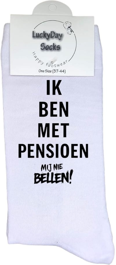 LuckyDay Socks - Pensioen cadeau - Mij niet bellen - Verjaardag cadeau vrouw en man - Vrolijke sokken - Afscheid cadeau - Kerst sokken - Grappige sokken - Leuke dames en heren sokken - Klaar met werken cadeau - Socks maken Happy - Maat 37-44