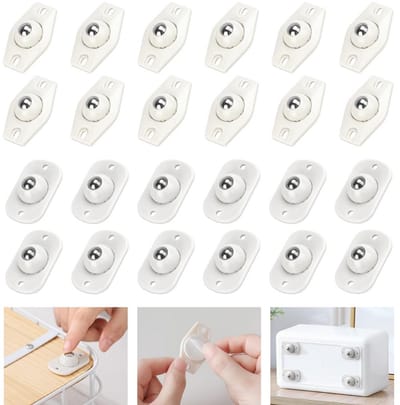 24 Stuks Mini Meubels Wielen met Zelfklevende Bevestiging - 360 Graden Rolwielen voor Kleine Meubels en Afvalbakken, Geschikt voor Zware Belastingen