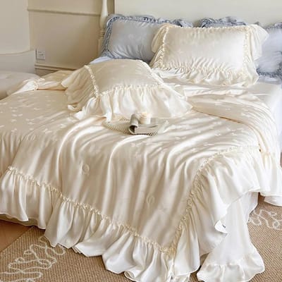 4-delige Luxe Franse Stijl Tweepersoons Dekbedset Zijdezachte Lente Dekbedden Lyocell Beddengoedset Kamerdecor Zomer Dekbed Koeldeken 4pcs 200x230cm white