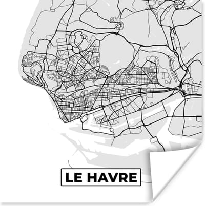 Poster Le Havre - Plattegrond - Frankrijk - Kaart - Stadskaart - 100x100 cm XXL