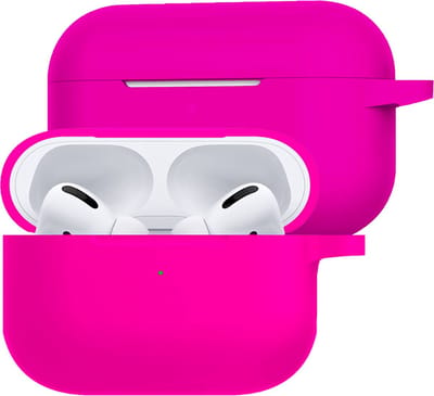Hoesje Geschikt voor Apple Airpods Pro - Siliconen Hoes met Clip - Silicone Case Cover - Donkerroze