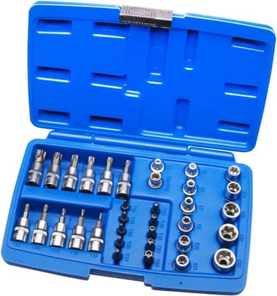 Torx Dopsleutelset - Bit Inzetstukken - Klus Werk - 34 Delig - 3/8 Inch - Zilverkleurig
