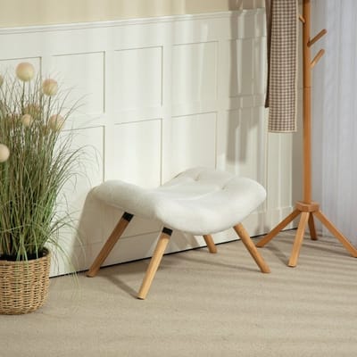 STILVORA Voetenbankje 67 x 45 x 38 Cm - Zachte Poef En Voetbank Voor Woonkamer Slaapkamer En Hal - Stof Met Houten Poten - Cremewit