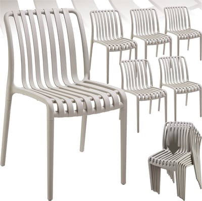 tectake® Set van 6 Tuinstoelen Alcudia - Taupe - Kunststof Stoelen - Stapelbaar - Stoelen voor Tuin, Terras of Balkon - Weerbestendig en UV-bestendig - Draagkracht 120kg per Tuinstoel