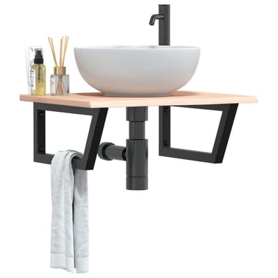 vidaXL - Badkamer - wandschap - staal - en - massief - eikenhout