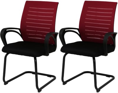 Set van 2 eetkamerstoelen MCW-K51, stoel met armleuningen, stof/textiel (250 g/m²) MVG ~ rood, frame zwart
