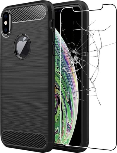 ebestStar - Hoes geschikt voor iPhone XS Max Apple, TPU Bescherming Cover, Koolstof Design Hoesje, Zwart + Gehard Glas