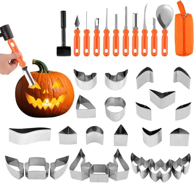 Pompoensnijset - Halloween graveerset - Pompoenen decoreren - 37-delig met sjablonen - Diverse maten - Niet gespecificeerd
