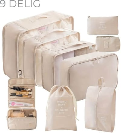 Coverzs Packing Cubes set 11 delig (beige) - Kleding organizer set voor koffer & backpack - Backpack organizerset - 11 delige organizer set inclusief toilettas - Kleding organizer