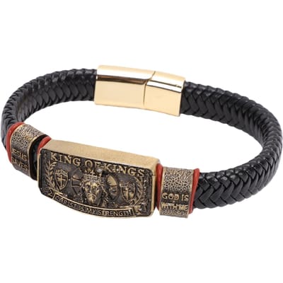 Bracelet en cuir King Faith Bracelet tressé réglable pour hommes Alliage de titane Cuir tressé noir Cadeau inspirant black
