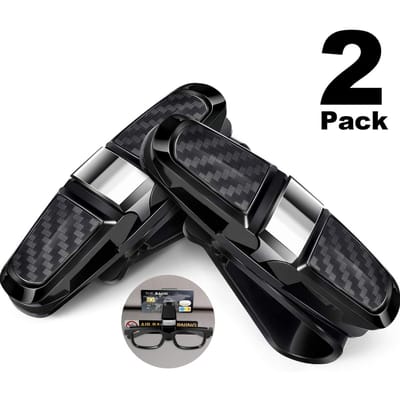 2-pack brillenhouders voor zonnekleppen in de auto, dubbele clip en 180 graden draaibare zonnebrillenhouder met ticketkaartclip-Brillenclip zonneklep brillenclip auto interieur accessoires - zwart