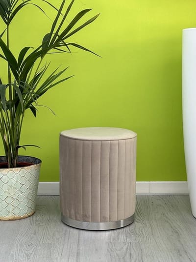 Poef kruk - Zitje voetenbank - Extra zitplek - Gewatteerde fluwelen bekleding - 36x43 cm - Beige
