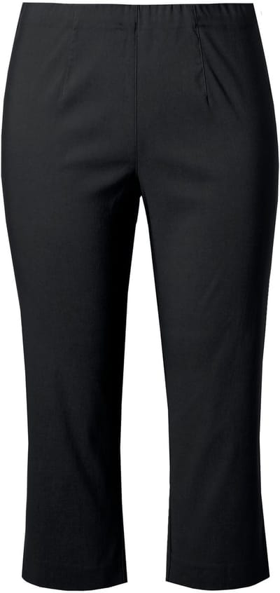 Ulla Popken - Dames - Bengalin broek kuitlang elastische tailleband stretch - Zwart - Maat 58