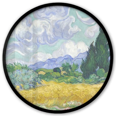 Poster in lijst Rond - Fotolijst 40x40 cm - Posters - Korenveld met cipressen - Vincent van Gogh - Ronde posterlijst zwart - Decoratie - Wanddecoratie woonkamer - Muurdecoratie slaapkamer
