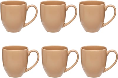 Beige Keramieke Mokken Set van 6 - 48 cl - Stoneware Mokken met Oor - Geschikt voor Thee, Koffie en Meer
