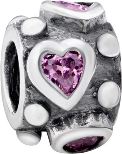 Quiges - 925 - Zilveren - Bedels -Sterling zilver - Beads - Zirkonia Hartjes Kraal Charm - Geschikt – voor - alle bekende merken - Armband Z270