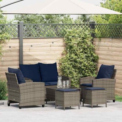 vidaXL - 6-delige - Loungeset - met - kussens - poly - rattan - grijs