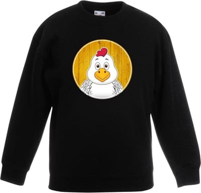 Kinder sweater zwart met vrolijke kip print - kippen trui - kinderkleding / kleding 98/104