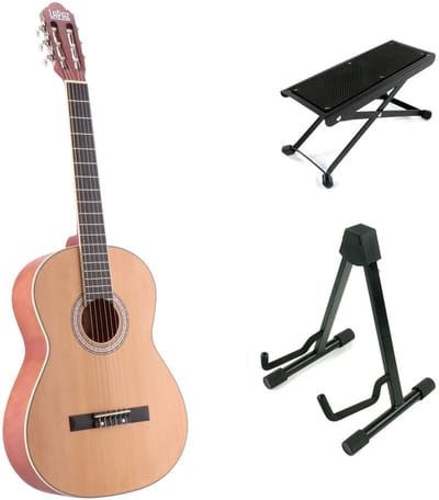 LaPaz C30N klassieke gitaar 4/4-formaat naturel + statief + voetenbank