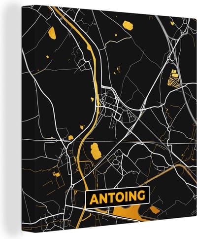 Canvas Schilderij Antoing - Kaart - Goud - Plattegrond - Stadskaart - 20x20 cm - Wanddecoratie