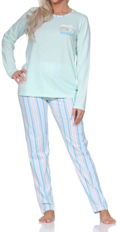 Normann pyjama met lange mouwen voor dames, inclusief pyjamabroek met streepmotief