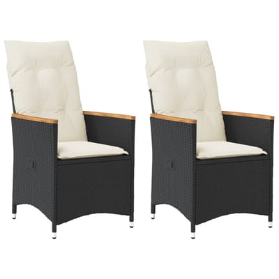 vidaXL - Tuinstoelen - 2 - st - verstelbaar - met - kussens - poly - rattan - zwart