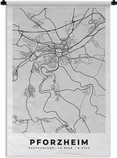 Wandkleed - Wanddoek - Duitsland - Kaart - Stadskaart - Plattegrond - Pforzheim - 120x180 cm - Wandtapijt