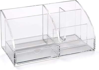 Doorzichtige bureau-organizer van acryl met 6 vakken en lade - 130 mm x 250 mm x 120 mm