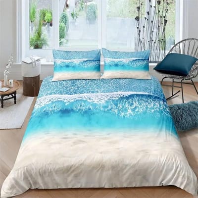 Premium Strand Zee Golf Oceaan Dekbedovertrek Zonsondergang Hawaïaanse Palmboom Golf Dekbedovertrek Tropisch Eiland en Zee Strand Natuur Thema Decor 135x200cm 2pcs