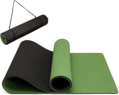 Yogamat antislip milieuvriendelijke TPE sportmat draagriem gymnastiekmat pilates workout fitnessmat 183 x 61 x 06 cm groen-zwart