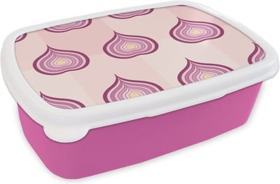 Broodtrommel Roze - Lunchbox - Brooddoos - Paars - Patronen - Uien - 18x12x6 cm - Kinderen - Meisje