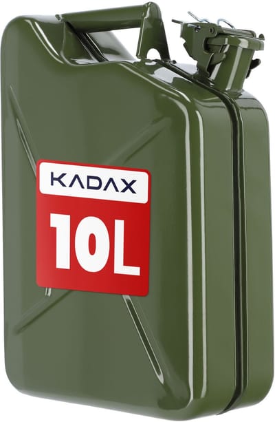 KADAX - Retro jerrycan van 0,8 mm staal - jerrycan voor benzine en diesel, reservetank met drievoudige handgreep, stalen blikje - Groen, 10L