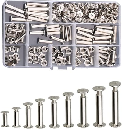 Complete Set van 90 Stuks Tying Screw Kit met Metalen Ronde Hoofd Chicago Schroeven voor DIY Leerdecoratie, Boekbinden en Handwerk - 9 Maten, 5mm x (6/8/10/12/15/18/20/25/30mm)